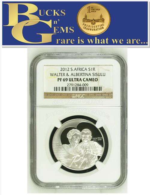 NEW RELEASE PF69 ** W & A .SISULU ** 2012 SILVER R1 " PRTOEA -PF69 UC"  WALTER AND ALBERTINA SISULU