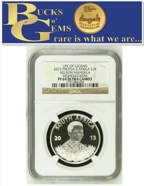 2013 PROTEA SILVER 1 RAND PROOF - LIFE OF A LEGEND * NELSON MANDELA * PF69 ULTRA CAMEO - NGC GRADED