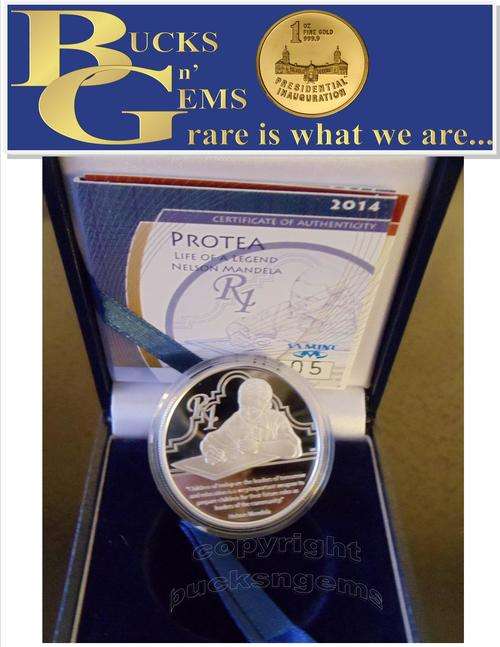 1ST ON BOB -2014 PROTEA SILVER 1 RAND PROOF - LIFE OF A LEGEND * NELSON MANDELA * EDUCATION - SAMINT