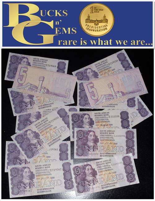 WOW RARE UNC CRICPY - R5 NOTE OF REPUBLIC PERIOD * C L STALS ** - UNC IN EVERY WAY - SUPERB