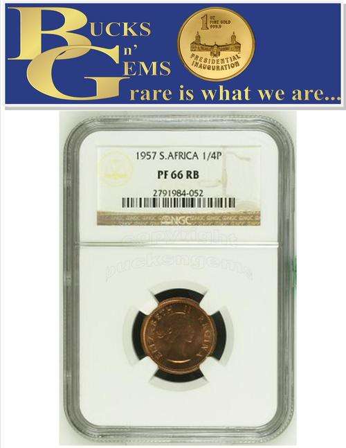 FINEST KNOWN - 1957 UNION 1/4 PENNY ** PF66RB ** NGC GRADE - NO 9 OF 9 IN PROOF SET ON AUCTION