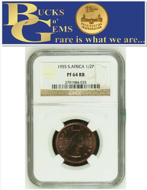 RARE 1955 UNION 1/2 PENNY * PF64RB * NGC GRADED "2250 MINTED" NO.8 OF 9 COIN "PROOF" SET ON AUCTION