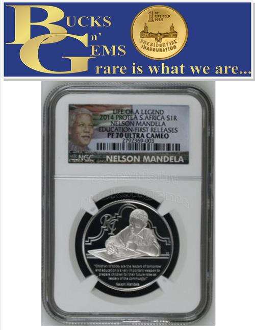 FINEST - 1ST RELEASE - 2014 S1R PROTEA - LIFE OF A LEGEND * NELSON MANDELA EDUCATION - PF70UC - NGC