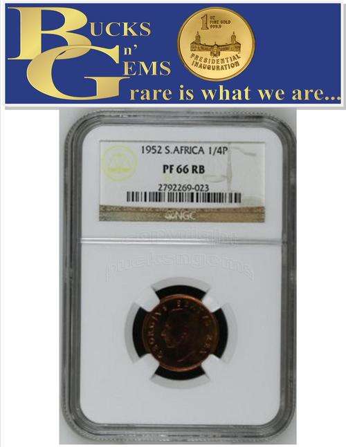 2ND FINEST ** RED BROWN ** 1952 UNION 1/4 PENNY ** PF66 RB **- NGC - AUCTION 1 OF 11 ON BOB TODAY