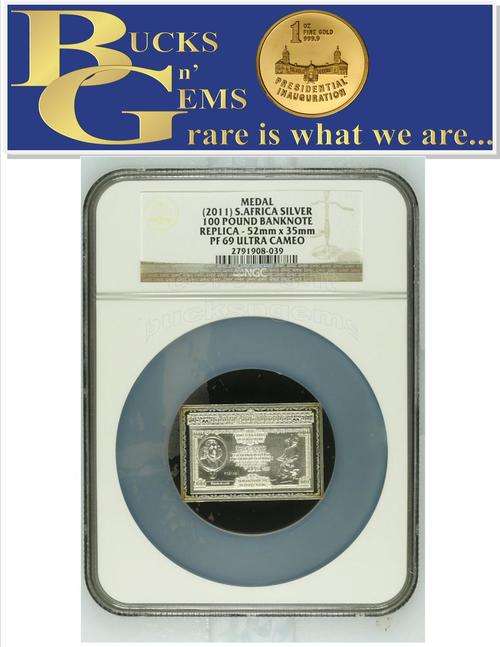 1st OF ITS KIND - 2011 SARB SILVER SET - SLABED 1ozSILVER NOTE PF69UC - NGC GRADED 3 only