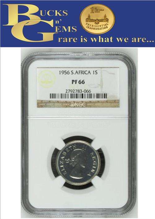 2ND FINEST KNOWN - 1956 UNION 1 SHILLING * PF66 * NGC GRADED "1350 MINTED"