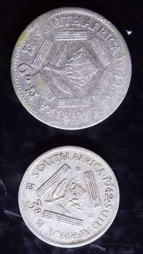 1942 UNION SET OF 6P &3P - GOOD CONDITION - SILVER 3.75gr HERNS VALUE R700 IN XF