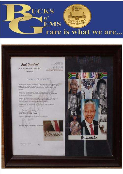MANDELA Day Sale SIGNED PHOTOGRAPH + COA BY CECIL GREENFIELDS+Coins and only 2 known