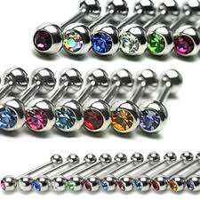 GEMSTONE TONGUE RINGS SURGICAL STEEL - NO RUSTING - TOP QUALITY STEEL