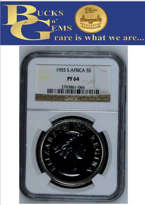1955 UNION 5 SHILLING ** PF64 ** - NGC GRADED ONLY 1 IN PF68 - & 2250 MINTED