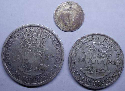 1932 UNION SET OF 2.5S & 2S & 3P GOOD CONDITION - SILVER 21.49gr HERNS VALUE R4250 IN XF