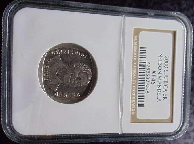 2000 MANDELA SMILE R5 COIN XF45 -NGC GRADED very rare grade ONLY FEW KNOWN