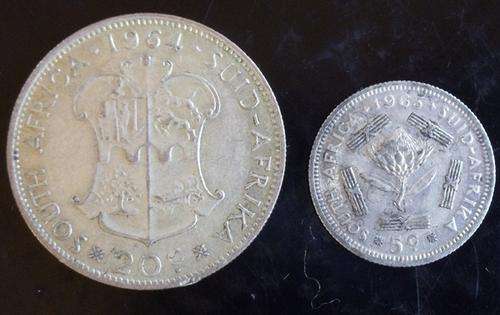 1963 RSA 20C & 5C SET  - A/UNC - SILVER CONTENT 7.06 gr HERNS VALUE R235 IN UNC