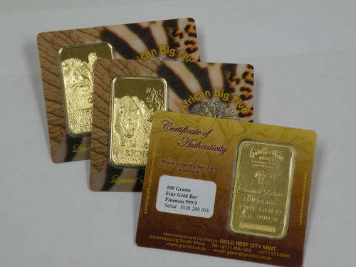 "BIG 5 "100 GRAM GOLD BAR - STAMPED AND SERIAL NUMBERS - COLLECTOR SERIES IN BLISTER PACK -CERTIFIED