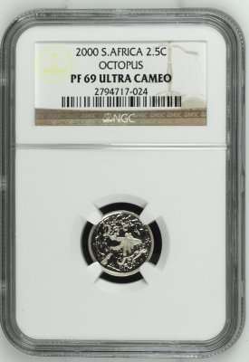 FINEST - 2000 TICKEY SILVER 2.5 CENT - PF69 ULTRA CAMEO " OCTOPUS "- NGC FINEST KNOWN GRADED