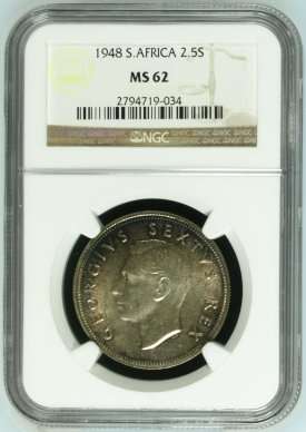 4TH FINEST - 1948 UNION 2.5 SHILLING - MS62 - NGC GRADE - HERNS VALUE - R10 000.00- 1600 MINTED