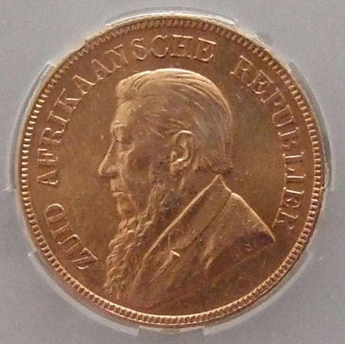 1892 ZAR GOLD 1 POND DOUBLE SHAFT ** AU55 ** - SANGS GRADED HERNS -XF R 20 000 & UNC 80K