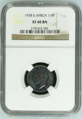 1938 UNION 1/4 PENNY  - XF40BN - NGC GRADE