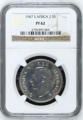 1947 UNION 2.5 SHILLING ** PF62 ** - NGC GRADE