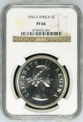 2ND FINEST - 1956 UNION 5 SHILLING CROWN -  PF66* NGC GRADE -1700 MINTED
