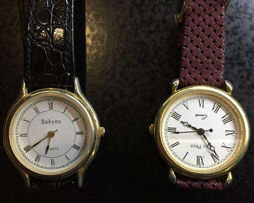 2 COLLECTABLE WATCHES - WORKING - LEATHER BELTS - SAKYNO & GUY PINOT