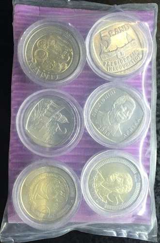 MANDELA R5 + R2 COIN SET - SEALED - AND IN CAPSULES - 1994-2000-2008-2011-2013-2014-BID PER COIN X 6