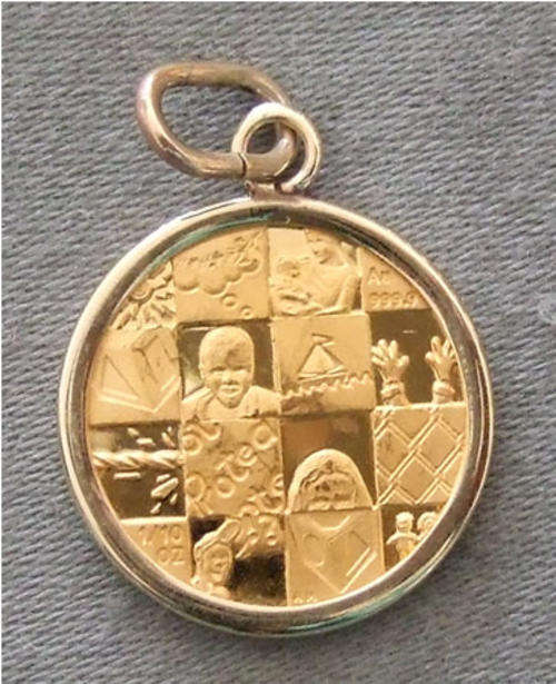 1998 PROTEA 1/10oz GOLD PENDANT ** PURE 24KT GOLD COIN + 9CT PENDANT ** AS FROM SAMINT