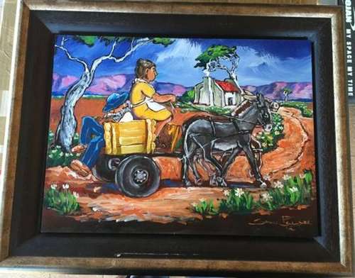 STELLA PELSER - OIL PAINTING - DONKEY AND CART - LOVELY PAINTING - 400 X 300 X 6mm