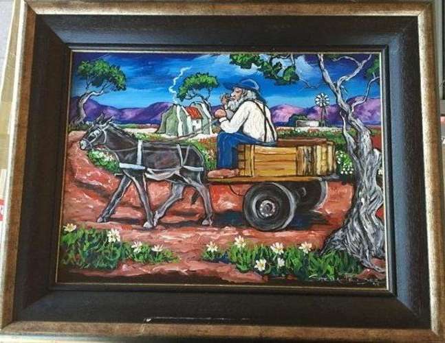 STELLA PELSER - ACRYLIC PAINTING - DONKEY AND CART - LOVELY PAINTING - 400 X 300 X 6mm