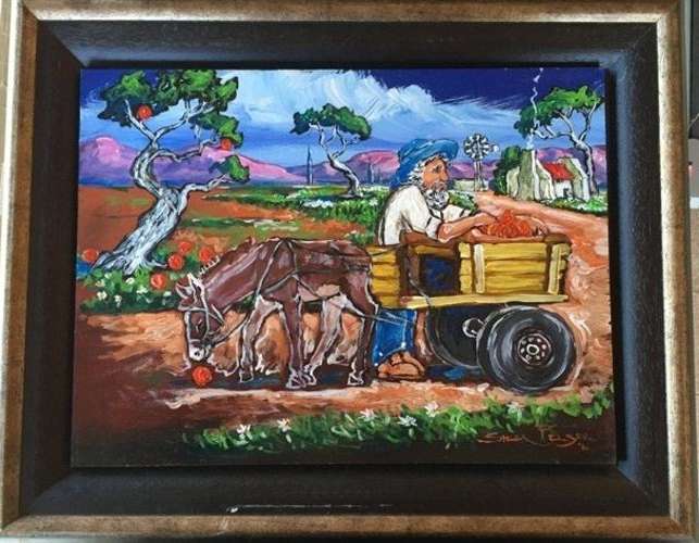 STELLA PELSER - ACRYLIC PAINTING - DONKEY AND CART - LOVELY PAINTING - 400 X 300 X 6mm