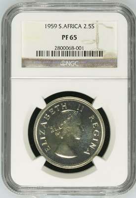 1959 UNION 2.5 SHILLING ** PF65 ** NGC GRADED RARE IN ANY GRADE - ONLY 950 MINTED
