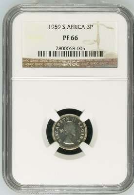 2ND FINEST KNOWN - 1959 UNION 3 PENCE ** PF66 ** NGC GRADED RARE IN ANY GRADE - ONLY 950 MINTED