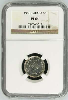 1958 UNION 6 PENCE ** PF64 ** - NGC GRADED - HIGH HERNS VALUE -ONLY 985 MINTED