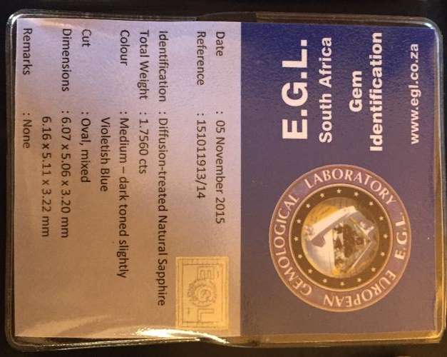 CERTIFIED - NATURAL AUSTRALIAN SAPPHIRE - 1.756 CTS - BLUE RARE DIFFUSION -COLOUR AAA++ PERFECT PAIR