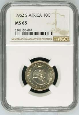 1962 RSA 10 cent - MS65 - NGC graded coin