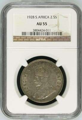 1928 UNION 2.5 Shilling - AU55 - NGC Grade - Herns Value R40,000 in UNC & R20,000 in XF