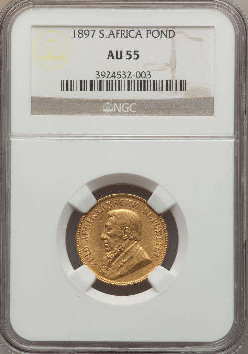 **RARE POND** 1897 ZAR GOLD 1 POND ** AU55 ** - NGC GRADED HERNS -XF R 35,000 & UNC 95,000