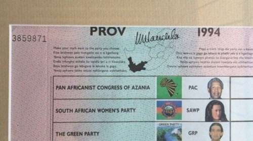 Mandela SIGNED BALLOT ORIGINAL Pen SIGNATURE and Certified by Cecil Greenfields - 1 OF 4 KNOWN