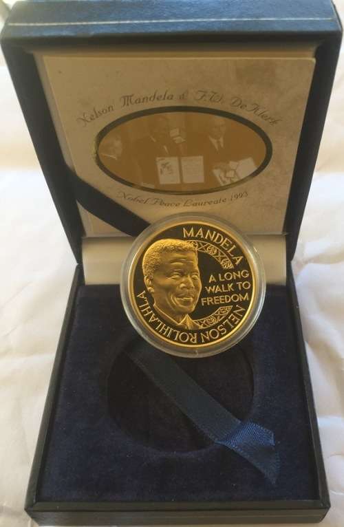 2008 MANDELA & DE KLERK 1oz PURE GOLD (999.9) 24kt NOBEL PEACE LAURIETTE MINT of NORWAY IN BOX & COA
