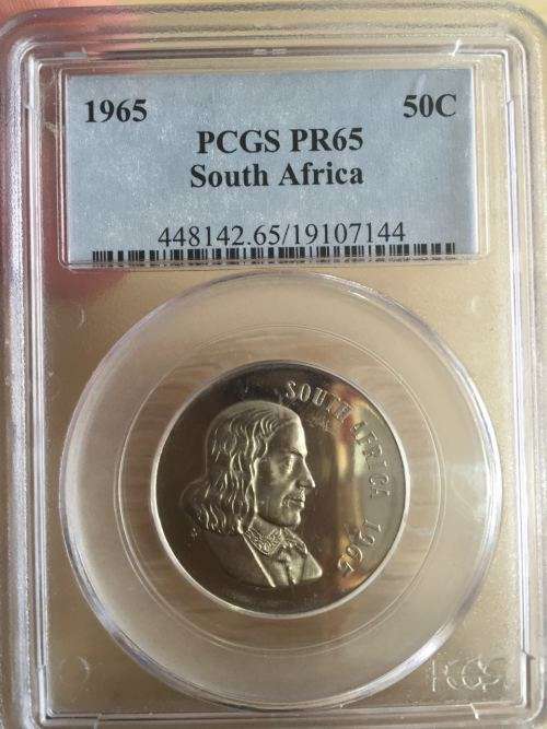 RARE -1965 RSA 50 cent - ENGLISH LEGEND - PF65 - PCGS PROOF GRADE "VALUE R80,000 & MINTAGE 30 TO 50"