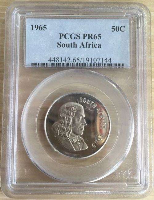 RARE -1965 RSA 50 cent - ENGLISH LEGEND - PF65 - PCGS PROOF GRADE "VALUE R80,000 & MINTAGE 30 TO 50"