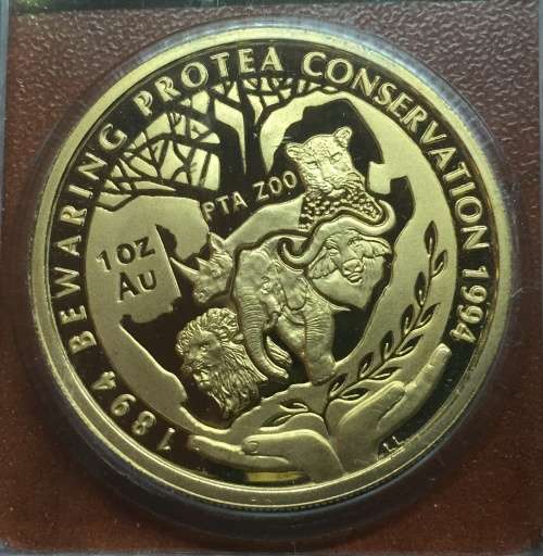 RARE MINTMARK *PTA ZOO* 1994 PROTEA 1oz GOLD 24kt *CONSERVATION* SAGCE SLABBED & CERTIFIED 111 POINT