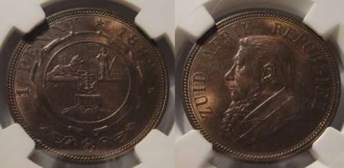 3RD FINEST 1892 ZAR 1 PENNY ** MS64RB * NGC GRADE - HERNS IN UNC R22 000.00 & 4 000 IN XF