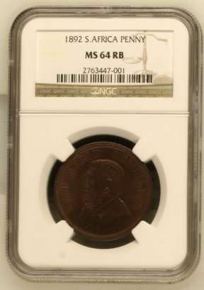 3RD FINEST 1892 ZAR 1 PENNY ** MS64RB * NGC GRADE - HERNS IN UNC R22 000.00 & 4 000 IN XF