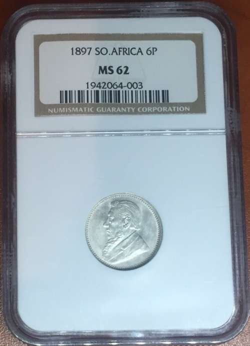 1897 ZAR 6 PENCE *MS62* NGC GRADE - HERNS VALUE R2,000 low MS - this is 4TH FINEST