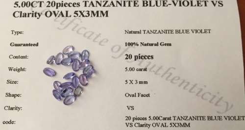 CERTIFIED 5.00cts TANZANITE - OVAL CUT - 20 STONES TOTAL -  Bid per carat 5 carats available