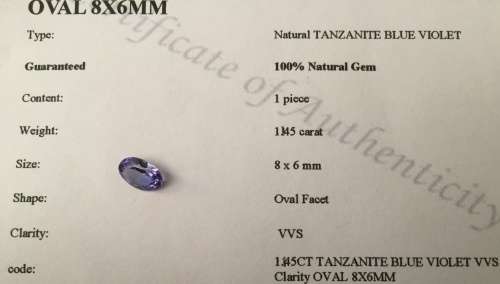CERTIFIED 1.145cts TANZANITE - OVAL CUT EXCELLENT TOP COLOR AAA+ STONE - CAO DIAS