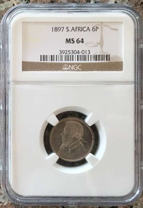 2ND FINEST  -1897 ZAR 6 PENCE - MS64 - NGC GRADED - 2ND FINEST KNOWN - WITH ONLY 9 IN MS65