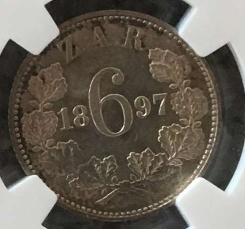 2ND FINEST  -1897 ZAR 6 PENCE - MS64 - NGC GRADED - 2ND FINEST KNOWN - WITH ONLY 9 IN MS65