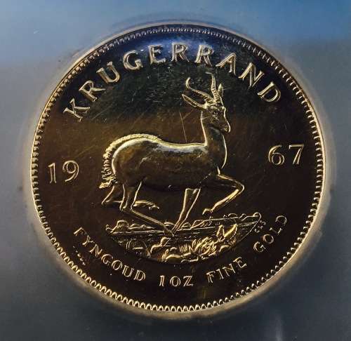1st KRUGERRAND EVER!! 1967 KRUGERRAND 1oz gold 22kt - 33,63gr - slabed FOR EXTRA SECURITY - RaRE